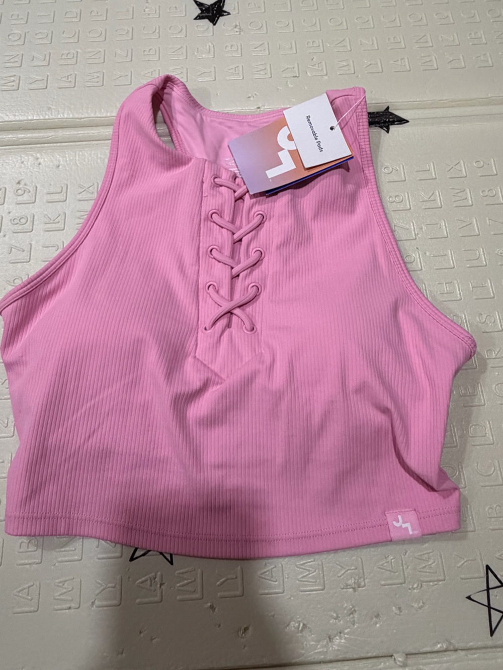 JoyLab Pink Ribbed Lace-Up Crop Tank